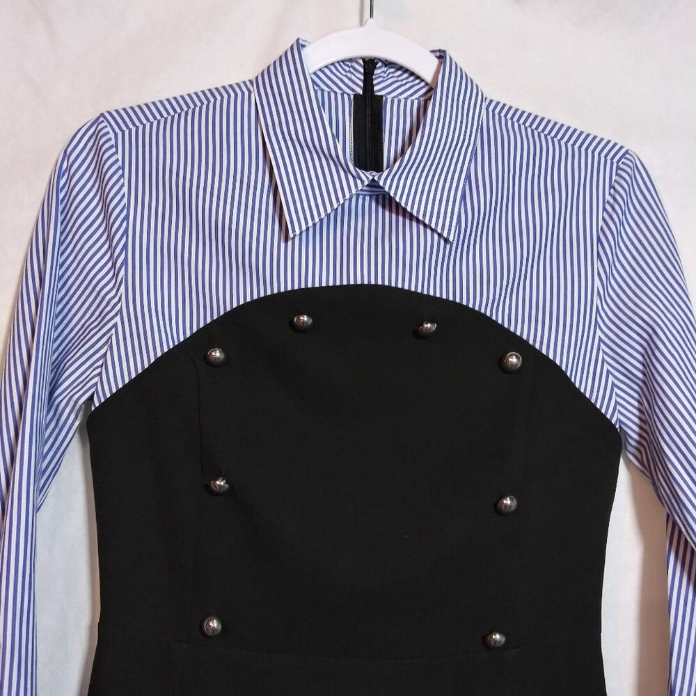 Stylewe Blue Pinstripe Long Sleeve Collared Shirt Dress Mini Size Small - Picture 3 of 12